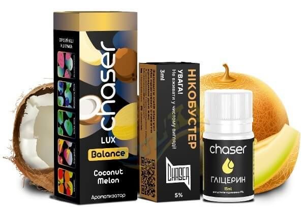 Набор Chaser Lux Coconut Melon Salt (50 мг/мл) 30 мл. Набор Chaser Lux Coconut Melon Salt (50 мг/мл) 30 мл.