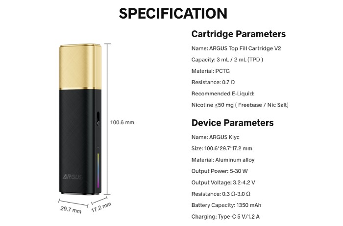 Voopoo Argus Klyc — технічні характеристики