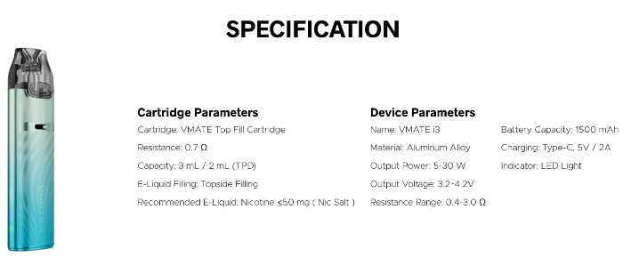 Specification-vmate-i3